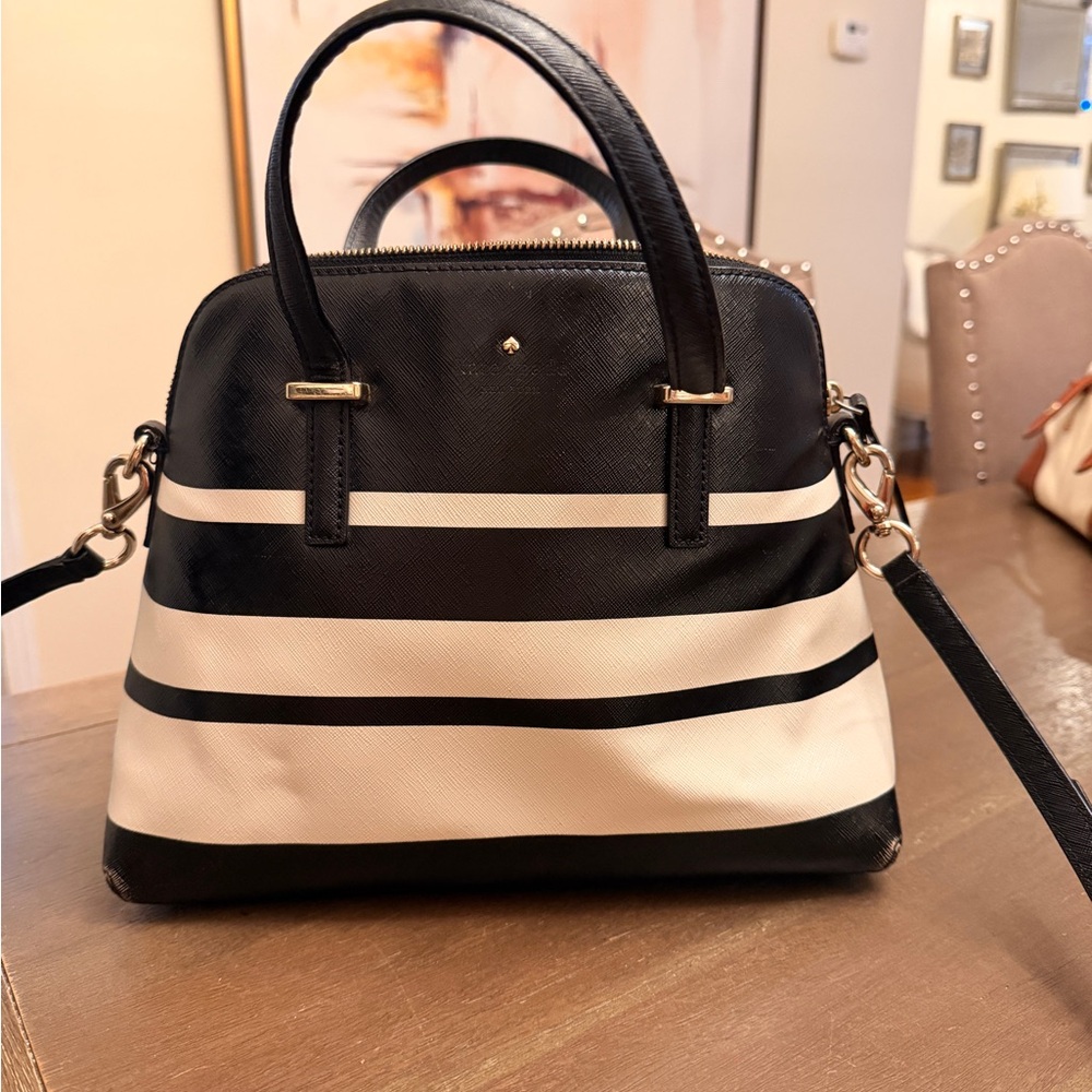 Kate Spade Black and Cream Striped Satchel
